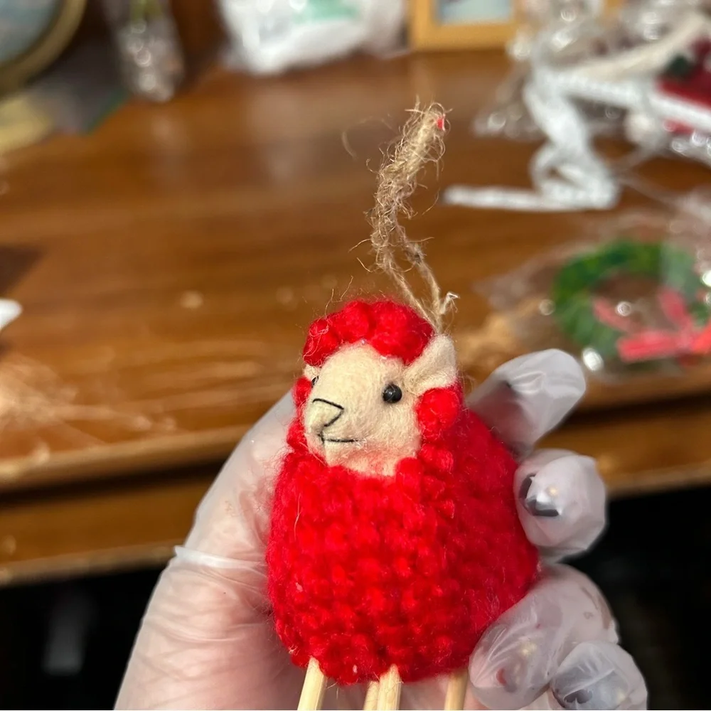 Red Fuzzy Sheep Christmas Ornament - “Candles”